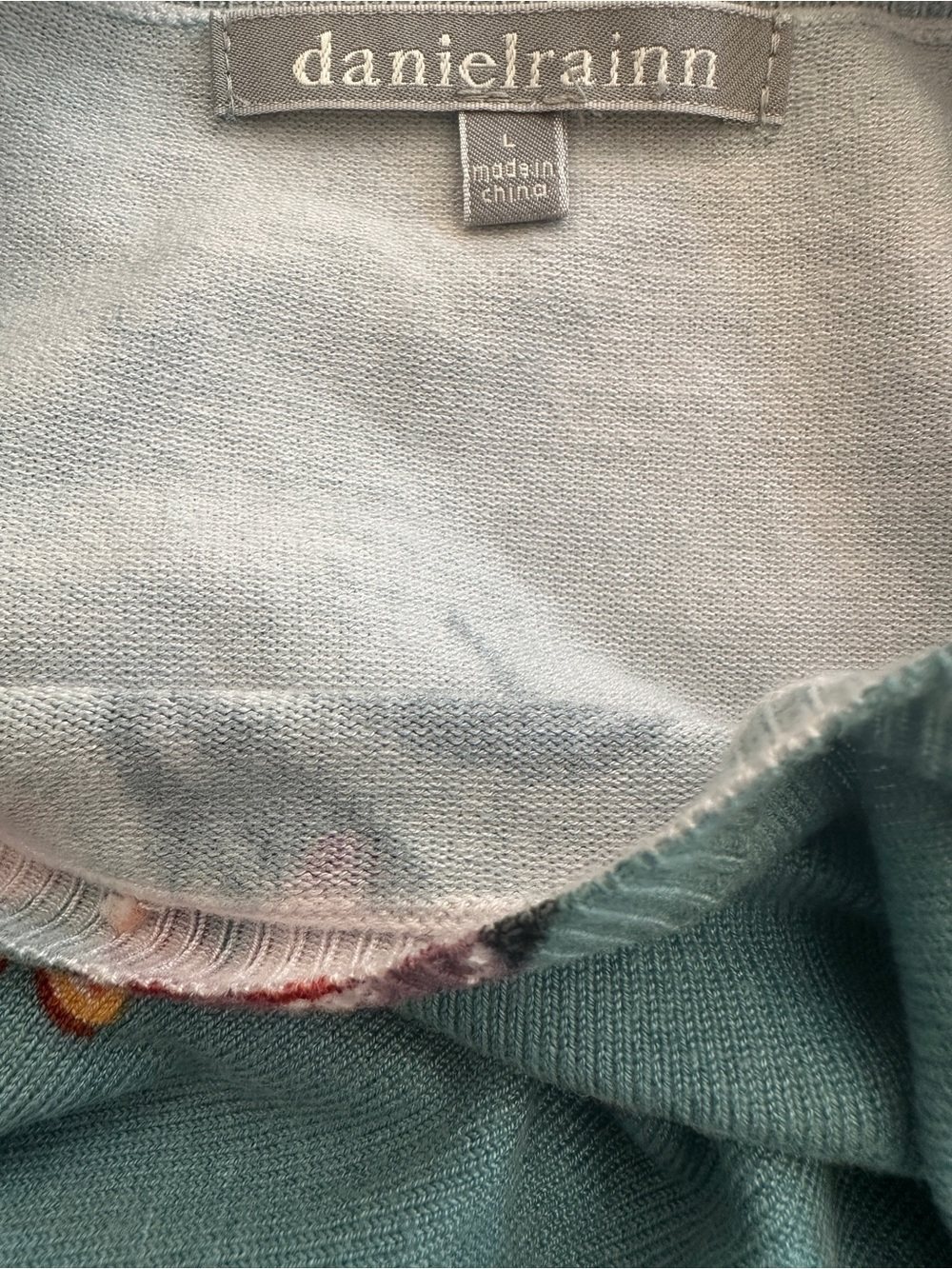 Daniel Rainn Teal Sweater with Multicolor Floral Accents viscose blend - Picture 2 of 7